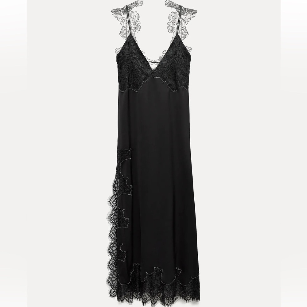 Zara Black Lace lingerie style dress Sz Small